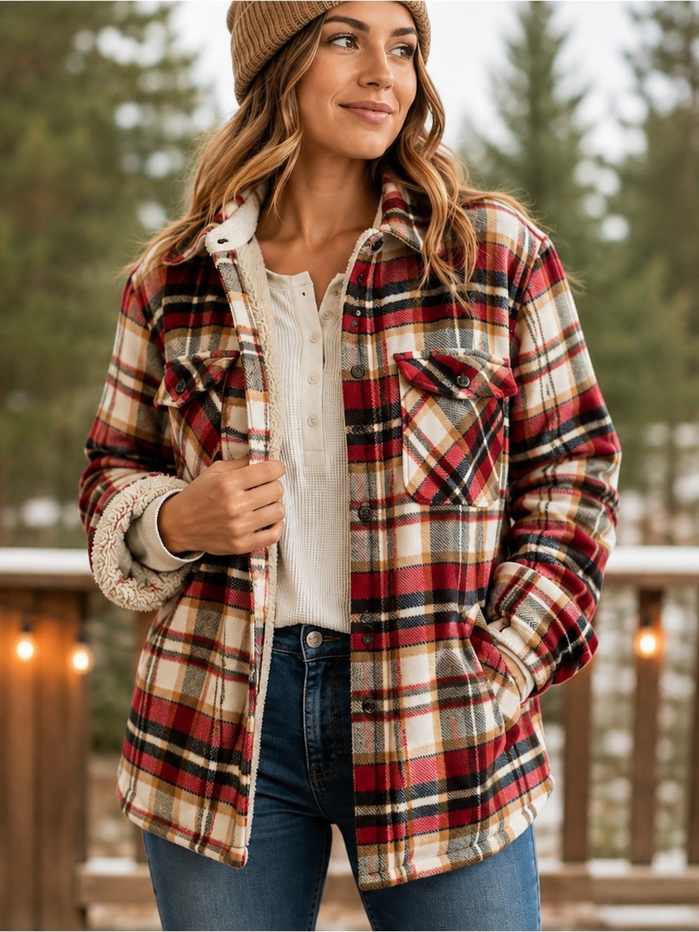SA Collective XXL Sherpa Lined Plaid Shacket Flannel Shirt Jacket